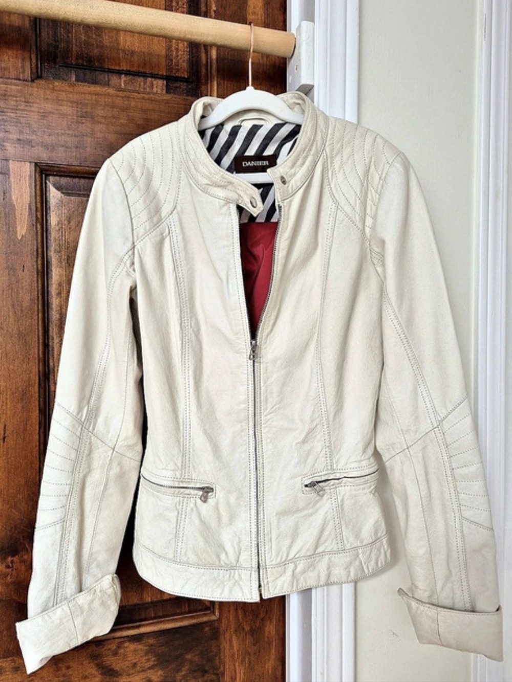 DANIER Leather Moto Jacket in Cream